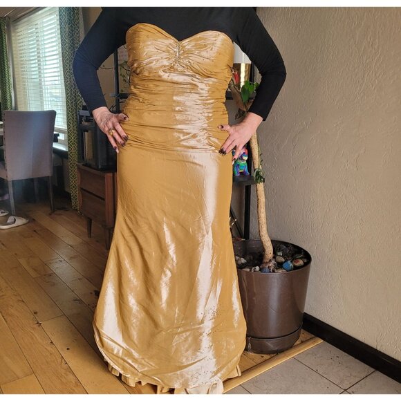 Lenovia Strapless Gold Ruched Gown size XL - Picture 9 of 9